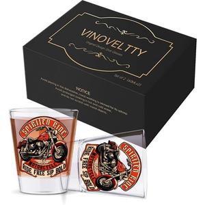 Motorcycle Shot Glasses Set of 2, Motorcycle Gifts for Men Dad Biker, Fathers Day Christmas Birthday Gifts for Dad Brother Husband, 2oz