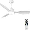 reiga 52 inch White Modern Ceiling Fans with Lights Remote Control, Quiet Reversible DC Motor, 3 Blade High Flow for Living Room Bedroom Farmhouse (White, no Wifi)