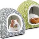 2 Pack Guinea Pig Hideout Bed Dwarf Rabbit House Cave Accessories Cozy Hide-Out for Little Bunny Hedgehog Ferret Chinchilla&Other Small Animals (Grey+Green)