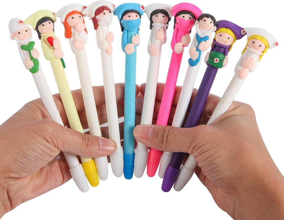Bestgrew 10pcs Doctor and Nurse Polymer Caly Ball Point Pens Cute Novelty Lovely Cartoon for Writing Stationery School Office Supplies