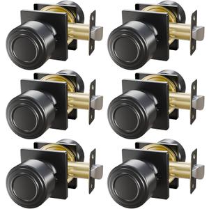 Euvovito Matte Black Passage Door Knobs, Anti-Fingerprint Coating and Adjustable Latch, 6 Pack Stainless Steel Black Sleek Closet Door Knobs for Hallway/Closet