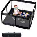 50" x 50" Extra Large Baby Playpen for Babies and Toddlers, Safe Activity Center with Soft Play Fence, Indoor Safety Yard, Easy to Assemble and Clean (Black)
