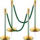 Landhoow Stanchions and Velet Ropes 4 Pcs, Hollow Base with Stainless Steel Post, 2 Green Velvet Ropes, Crowd Control Barriers Gold Stanchions for Wedding Ceremony, Reception & Party Event Decor