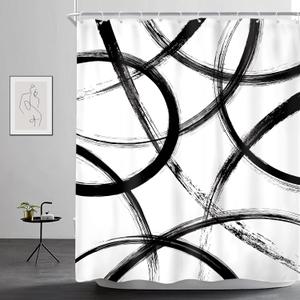 Riyidecor Black and White Shower Curtain60Wx72H Inch Abstract Line Minimalist Ink PaintingSimple Art Modern Geometric Cool Unique Mens Bathroom Decor Fabric Polyester Waterproof 12 Pack Hooks