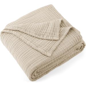 Carriediosa 100% Cotton Muslin Throw Blanket 50" X 70" Throw XL Size4-Layers Summer Gauze Throws for Bed CouchSoft Lightweight Breathable Linen Blankets Bedspread for Adults All SeasonKhaki