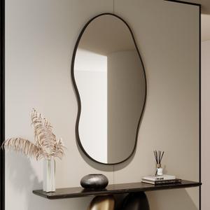 Wavy Wall Mirror -36''24'' Irregular Wall Mirror Decorative Alloy Framed Mirrors Abstract Artistic Mirrors Wavy Mirror for Cloakroom/Bedroom/Living Room/EntrywayBlack