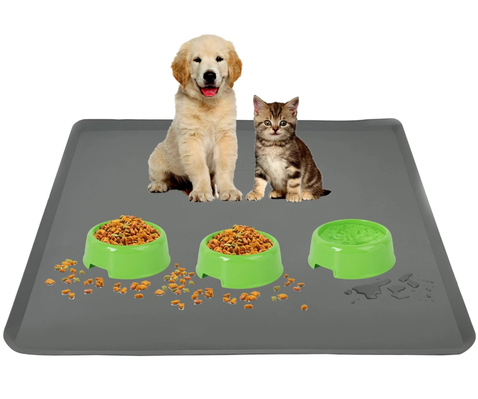 TidyFriend Silicone Pet Food Mat 28 x 30 Inches, Pet Tray for Food and Water, Dog Food Mats, Silicone Cat Food Mat, Non Slip Pet Food Mat, Dog Bowl Mat Waterproof, Pet Supplies (Dark Grey)