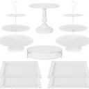 Fivenl 8 Pcs Cake Stand White Metal Dessert Table Display Set, 3-Tier Cupcake Stand, Cake Display Tower and Cookie Tray Rack Serving Tray for Birthday Party, Weddings, Baby Shower (White)