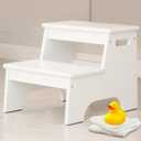 Forbena Wood Toddler Step Stool for Bathroom Sink, White Kids Toilet Step Stool for Potty Training, Small Child Baby Girl Boy 2 Stepping Stool with Handle for Kitchen Counter Nursery Bedroom Closet