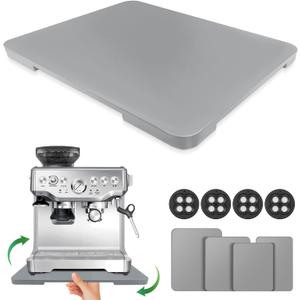 Appliance Slider 360 Rolling Tray for Coffee Maker- Bamboo Coffee Pot Slider Tray for Countertop Rotation Sliding Tray with Wheels, Appliances Mat Easily from Under the Cabinet, Gray (15.7"13")