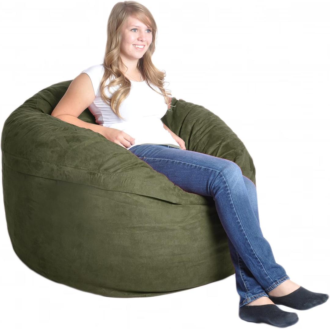 4-Feet Foam Microsuede Beanbag Chair, Big, Olive Green