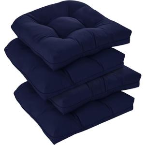 downluxe Outdoor Chair Cushions Set of 4 for Patio Furniture, Water Resistant Tufted Overstuffed Patio Furniture Cushions, Thick Outdoor Seat Cushion, 19" X 19" X 5", Navy
