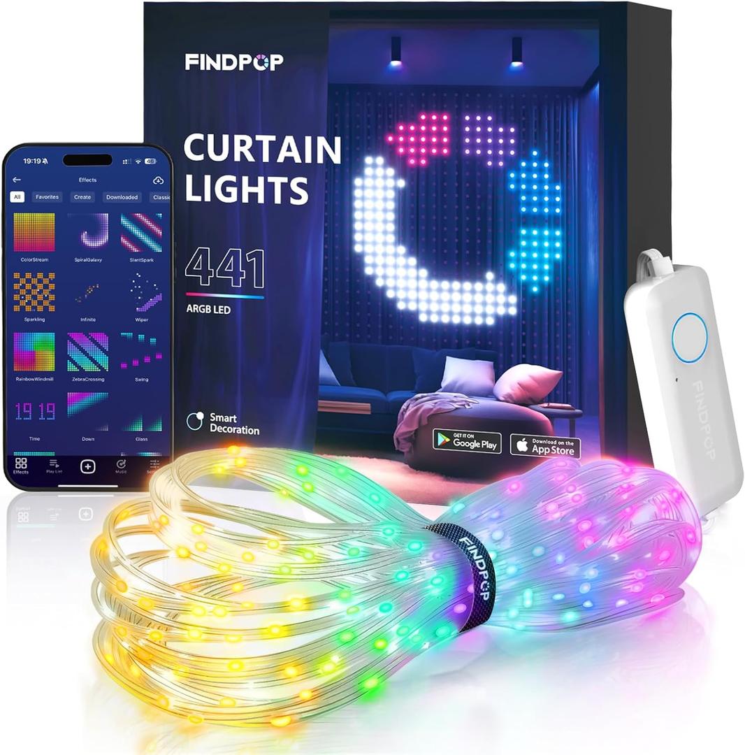 AI Smart Curtain Lights, 441 LEDs Indoor Color Changing Lights, Music Sync Dynamic DIY, for Valentine's Party Decor, Holiday, Wedding Backdrop, Kids Bedroom, LivingRoom, Waterproof, 5.5x5.6FT