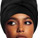 Swim Turban Waterproof Silicone Lined Swim Cap Long Hair Swim Caps for Women Youth - Large Swim Caps (Black)