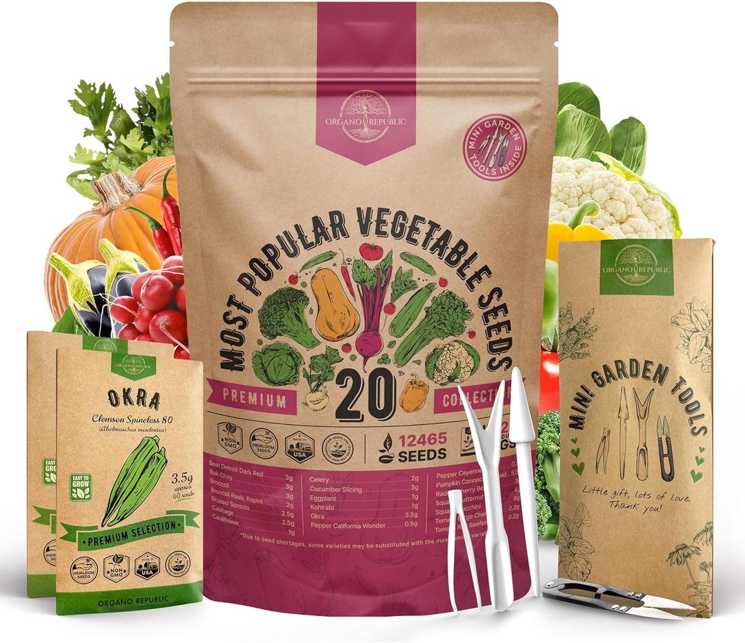 15 x 20 Vegetable Seeds Variety Pack - 12,465+ Non-GMO Heirloom Seeds for Planting Vegetables and Fruits in Individual Seed Packets, Home Garden Seed for Hydroponic, Indoor and Outdoors Gardening