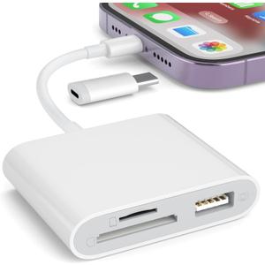SZHAIYIJIN SD Card Reader for iPhone, Memory Card Reader with USB Camera Adapter Plug and Play Trail Game Camera Viewer Supports SD and TF Card MicroSD Card Adapter for iPad No App Required (White)