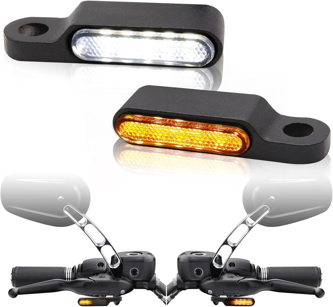 Rich Choices Handlebar LED Turn Signals Mini Motorcycle Blinkers Front Running Light Universal Compatible with Harley Sportster Dyna Honda Shadow Kawasaki Vulcan Yamaha V-Star Road Star (Black)