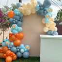 Orange And Blue Balloons, 50PC 12 Inch Dusty Blue Ivory White Macaron Orange Bow Print Balloons for Birthday Baby Shower Wedding Party Decorations