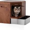Gradner Pet Cat Litter Tray, Odour-Resistant Enclosed Cat Litter Box (Stainless Steel Little Box)