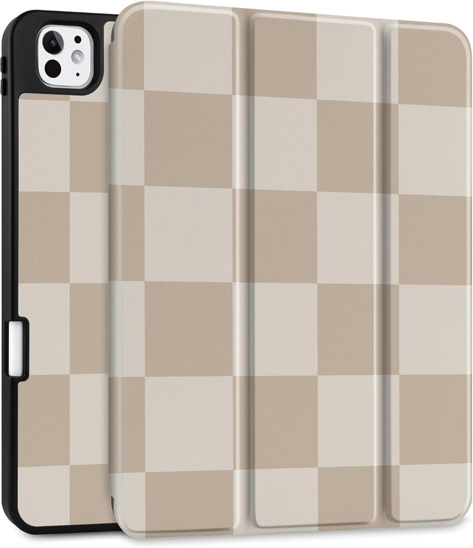 DONGKE Case for iPad Pro 11 inch (M5 2025 / M4 2024, 6th & 5th Generation)  [Built-in Pencil Holder] Ultra Slim PU Leather Trifold Stand Cover with Soft TPU Back, Auto Wake/Sleep, Chessboard