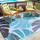 Patio Rug 8' x 10' Breathable Outdoor Mat, Quick Drying Surface & Non-Slip Outdoor Indoor Area Rug for Courtyard Balcony Deck Porch RV Camping, Washable& Foldable Floor Carpet, Blue Brown