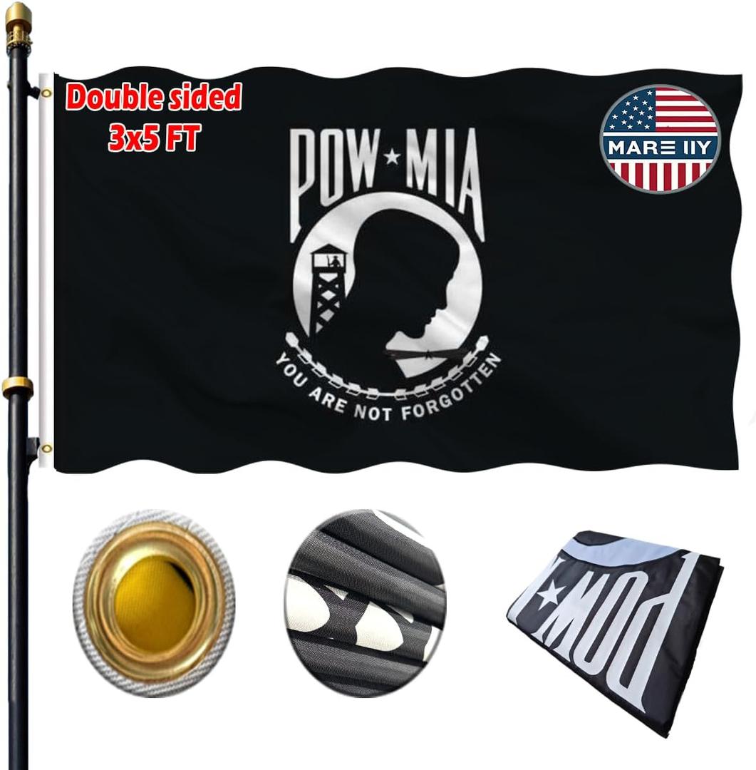 Volta Double Sided Pow Mia Flag 3x5ft, Outdoor Heavy Duty 3-Ply Durable Nylon Progressive Flag with Canvas Header/Brass Grommets for Indoor and Outdoor Decoration