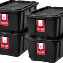 IRIS USA 4-Pack 27 Gallon Storage Bins with Lids |Made in USA| Heavy Duty Plastic Tote Containers for Truckbed Tool Box Organization, Large - Black