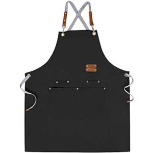 Mignongirl Chef Apron-Cross Back Apron for Men Women with Adjustable Straps and Large Pockets, Canvas, M-XXL, Black