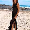 ANRABESS Womens Swimsuit Cover Up Sleeveless Hollow Knit Bikini Swimwear Bathing Suit Coverup Crochet Beach Dress (Medium, Black)