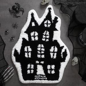Halloween Castle Bathroom Rug Flocking Door Bath Mat for Kids Shower Bat Mat Decoration Non Slip Washable Bath Rug for Bathroom Shower