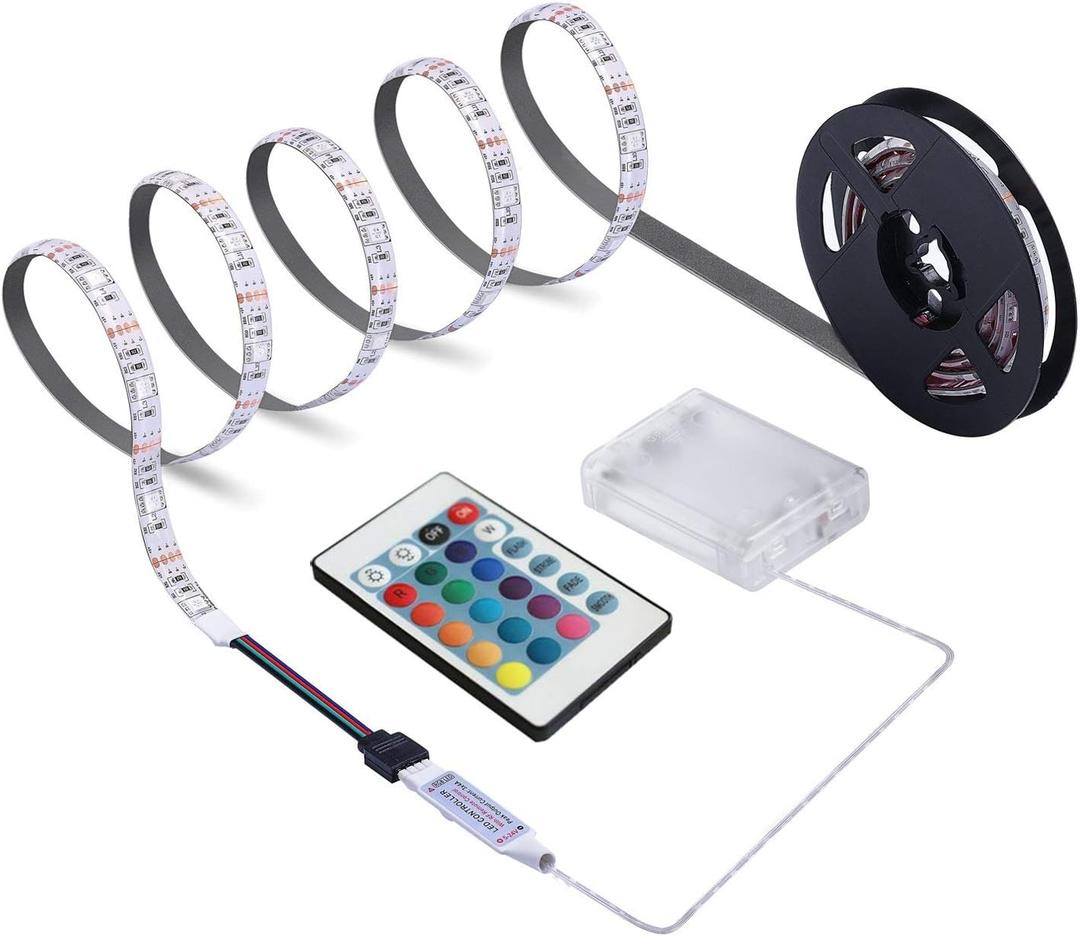 Battery Powered LED Strip Lights, 24-Keys Remote Controlled, DIY Indoor and Outdoor Decoration, 6.56ft Waterproof (Pack of 1)