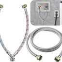 Dreyoo Y Mixer Hose Connector with Washing Machine Hose, 1FT Hot and Cold Water Supply Splitter and 6FT Washing Machine Connector (Silver,Stainless Steel)