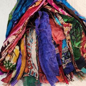 Vintage Sari Silk Fabrics Ribbon Yarn  40 Strips 40 Yards Recycled Indian Silk Skeins for Crafts Mixed Shades, Gift Wrapping, Scrapbooking, DIY Boho Decor, Journaling, Sewing Projects
