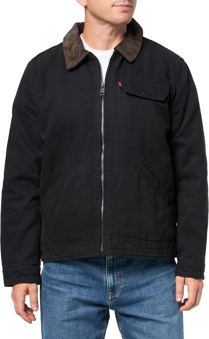 Levi's Men's Workwear Cotton Canvas Corduroy Collar Depot Jacket (Black Quilt Lined), Small