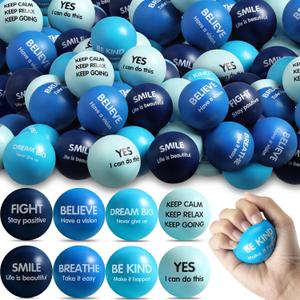 Liliful 48 Pcs Motivational Stress Balls Bulk Inspirational Squeeze Balls for Adults Anxiety Relief Fidget Toys Office Employee Gifts Classroom Rewards 2.2 Inch (Blue)