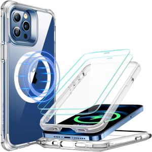 ESR Alliance Series Case Compatible with iPhone 12 Pro Max, with HaloLock Magnetic Wireless Charging, 10FT Drop Tested, Full-Body Hybrid Protection, with 2 Tempered Glass Screen Protectors, Clear
