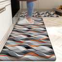 Kitchen Mats for Floor Modern Abstract kitchen rugs Grey and Orange Stripe Anti Fatigue Kitchen Mats Waterproof Floor Mats Cushioned Non-Skid Standing Mats for Kitchen, Set of 2,17.3 x 28+17.3 x 47