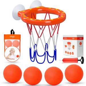 Bath Toys  Bathtub Basketball Hoop for Toddlers, Kids, Boys and Girls | 4 No-Hole Balls & Strong Suction Cups | Fun Basketball Bath Toy for Toddlers