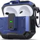 DASFOND Armor Cover Airpods 3 Generation Case, Military Grade Full Body Shockproof Protection Hard Case, Support Wireless Charging with Keychain, Magnetic Lid, Front LED Visible, Blue