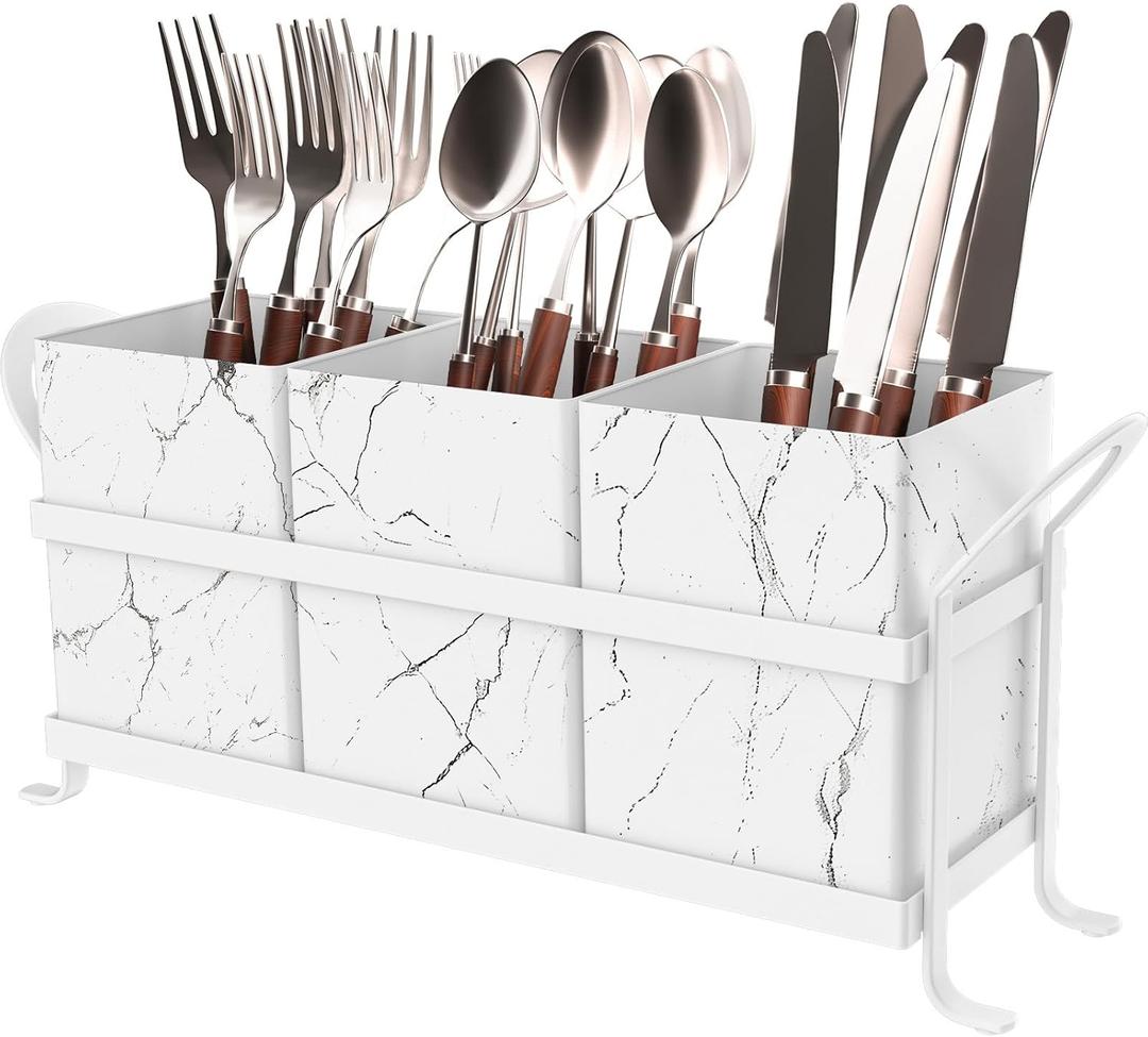 Marble Utensil Holder for Countertop - Stylish Marble Kitchen Accessories for Effortless Organization, Ideal Silverware Caddy for Party, Farmhouse Decor Friendly