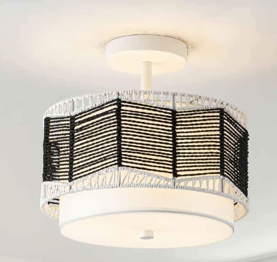 Boho Light Fixtures Ceiling Mount Rattan Chandelier Light Fixture, Hand Woven Ceiling Light Fixtures Flush Mount for Hallway Bedroom Kitchen Entryway Living Room