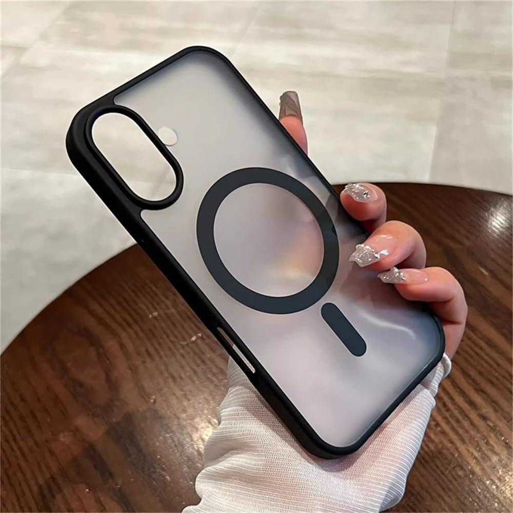Translucent Wireless Charge Magnetic Case for iPhone 16 15 14 Plus 13 12 11 Pro Max Color Bumper Cover,Black,for iPhone 16