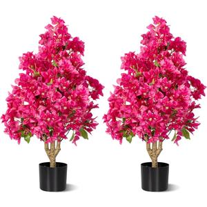 2Pack Artificial Bougainvillea Tree, Faux Silk Floral Tree Bougainvillea Plant with Flowers, Faux UV Resistant Shurbs Trees for Outside,Front Porch,Patio,Balcony Decor