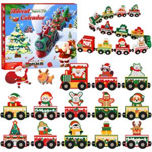 Advent Calendar 2025 Magnetic Wooden Animal Train for Kids,24 Day Christmas Advent Calendar Surprise Train,Montessori Magnetic Train Toy Christmas Countdown Gift for Toddlers,Boys and Girls