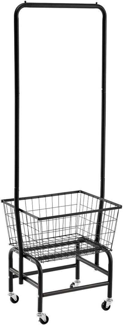 ALIMORDEN Laundry Cart with Clothes Rack, Rolling Laundry Butler with Wire Storage RackBlack