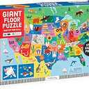 Mudpuppy Map of The U.S.A – 50 Piece Giant Floor Jigsaw Puzzle Featuring A Colorful Map of States with Capital Cities and Fun Cultural Icons