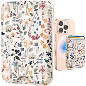 Shorogyt Compatible with Magsafe Wallet Magnetic Card Holder - Watercolor Flower Phone Wallets for Women Teen Girls Cute for iPhone 17/16/15/14/13/12 Series Slim for Apple Mag Magnet, Fit 3 Cards
