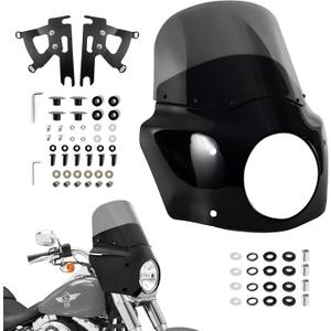 Club Style Front Fairing w/ 11" Smoke Windshield, Fits 7" Headlight for Harley Softail 2000-2017, Headlamp Cowl Kit for Fat Boy FLSTF, Heritage Classic FLSTC, Slim FLS, Deluxe