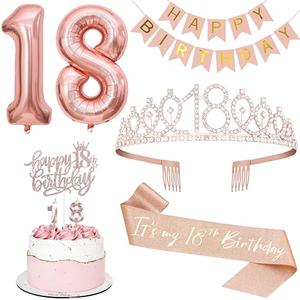 18th Birthday Decorations for Girls, Including 18th Tiara and Balloons Set, Rose Gold