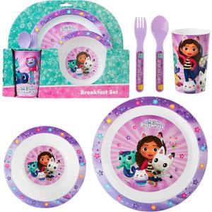 Get Trend Gabby's Dollhouse Dinnerware Sets for Kids, 5 Pc Tableware, Plate, Bowl, Cup, Spoon, Fork, Plates and Bowls Set, Gifts for Kids (Multi Gabby's Dollhouse)